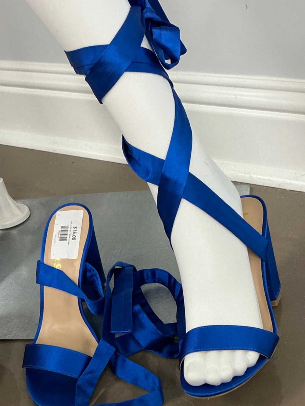 Lulu's Royal Blue Satin Lace-Up Block Heel Sandals